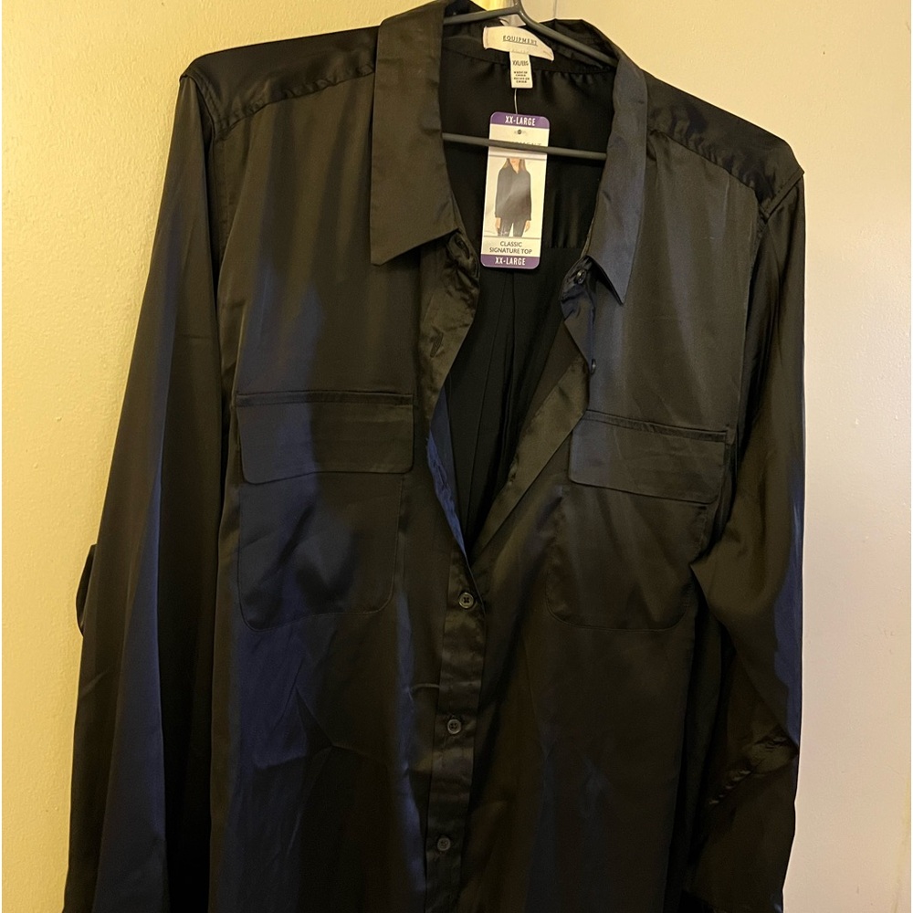 Plus size satin button up blouse